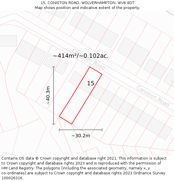 15, CONISTON ROAD, WOLVERHAMPTON, WV6 9DT: Plot and title map