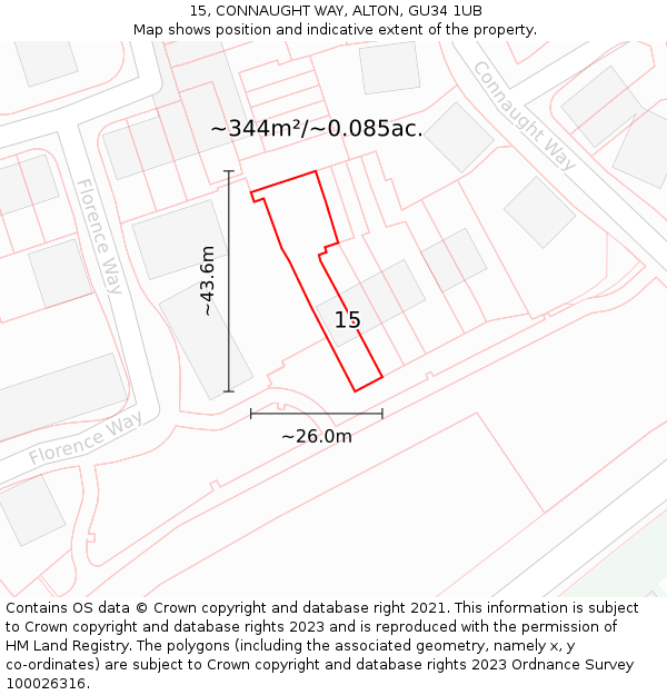 15, CONNAUGHT WAY, ALTON, GU34 1UB: Plot and title map