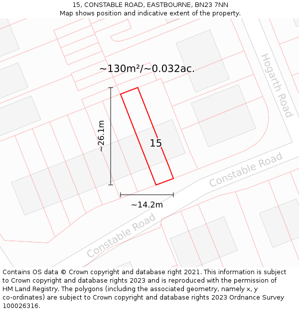 15, CONSTABLE ROAD, EASTBOURNE, BN23 7NN: Plot and title map