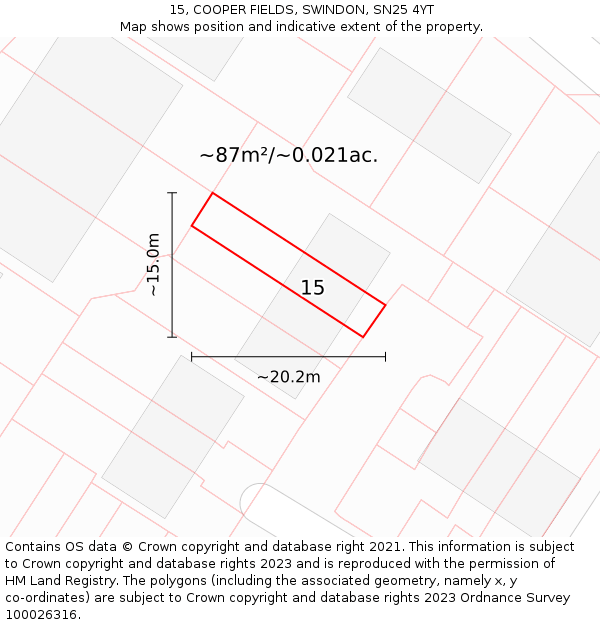 15, COOPER FIELDS, SWINDON, SN25 4YT: Plot and title map