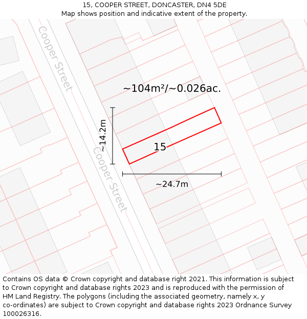 15, COOPER STREET, DONCASTER, DN4 5DE: Plot and title map