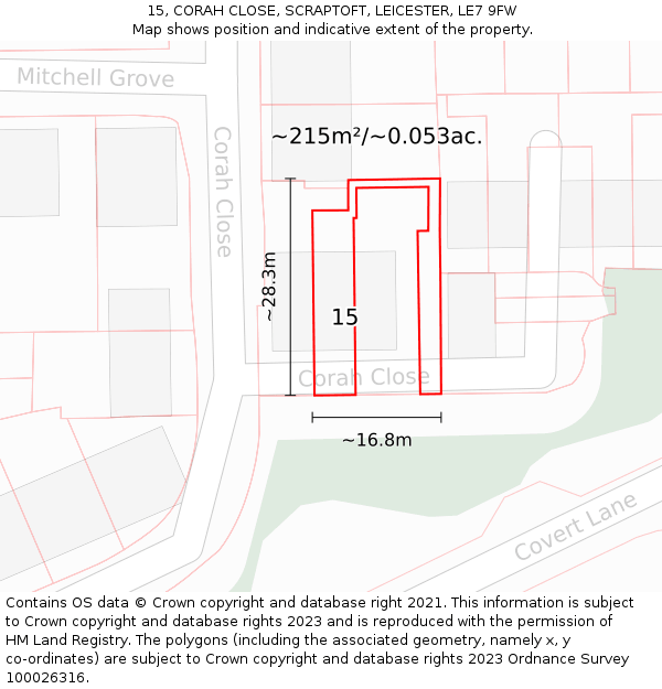 15, CORAH CLOSE, SCRAPTOFT, LEICESTER, LE7 9FW: Plot and title map