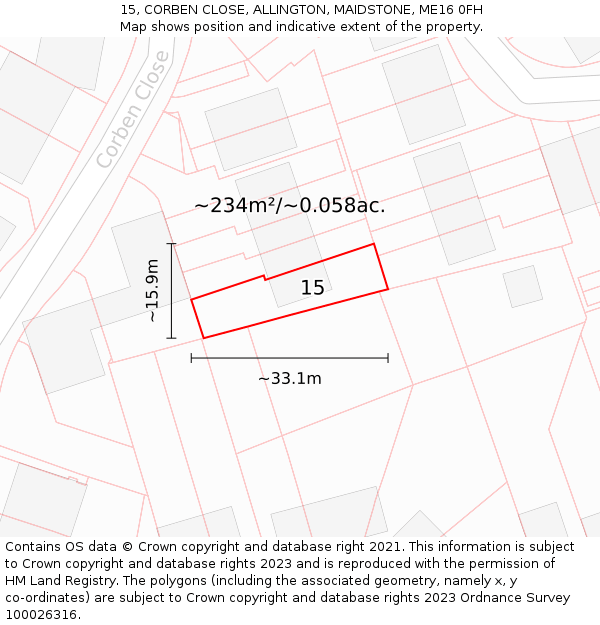 15, CORBEN CLOSE, ALLINGTON, MAIDSTONE, ME16 0FH: Plot and title map