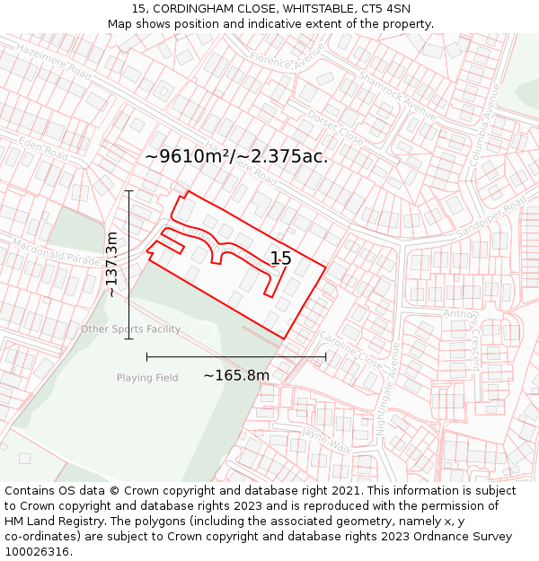 15, CORDINGHAM CLOSE, WHITSTABLE, CT5 4SN: Plot and title map