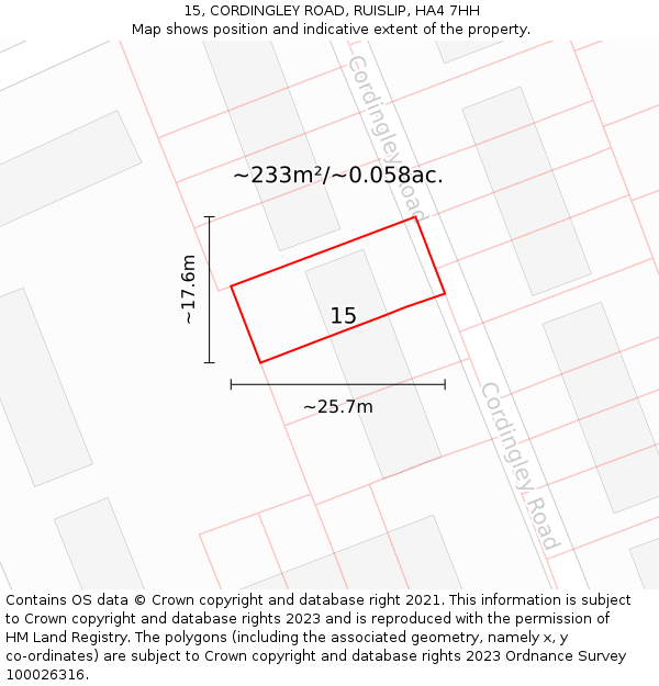 15, CORDINGLEY ROAD, RUISLIP, HA4 7HH: Plot and title map