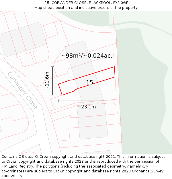 15, CORIANDER CLOSE, BLACKPOOL, FY2 0WE: Plot and title map