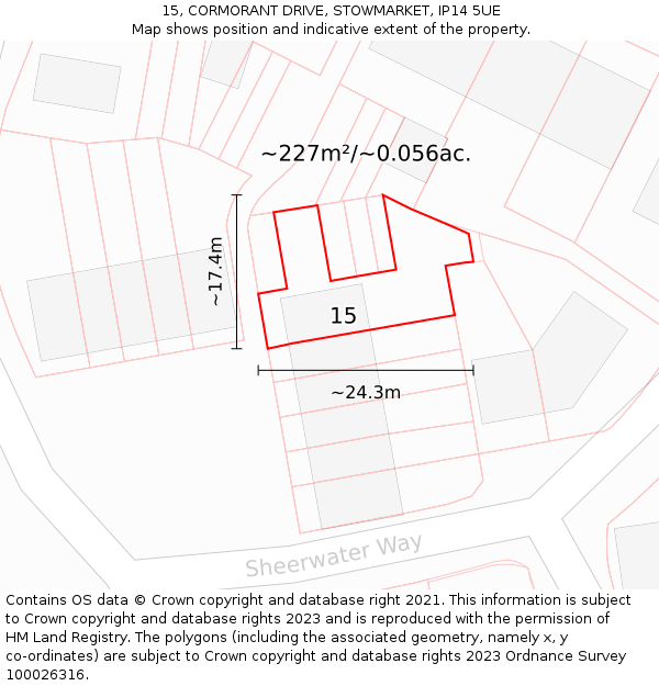 15, CORMORANT DRIVE, STOWMARKET, IP14 5UE: Plot and title map