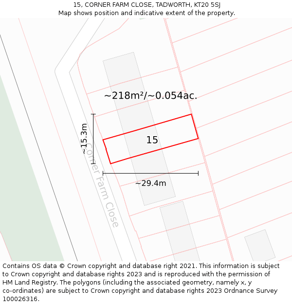 15, CORNER FARM CLOSE, TADWORTH, KT20 5SJ: Plot and title map