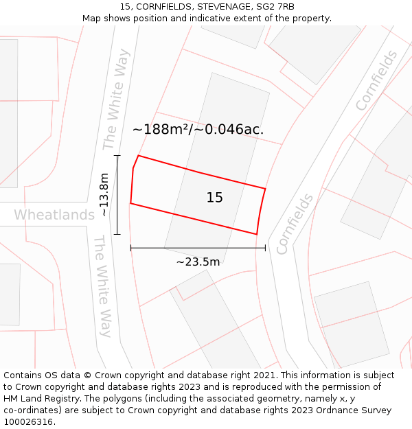 15, CORNFIELDS, STEVENAGE, SG2 7RB: Plot and title map