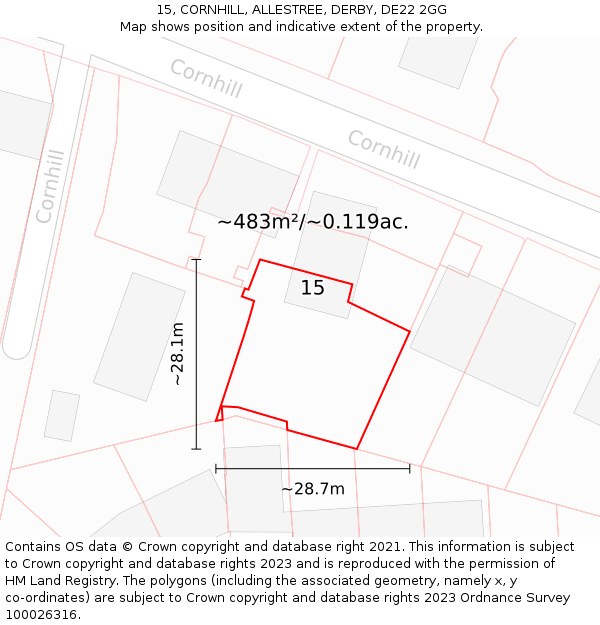 15, CORNHILL, ALLESTREE, DERBY, DE22 2GG: Plot and title map