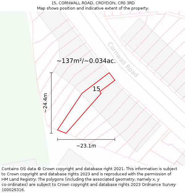 15, CORNWALL ROAD, CROYDON, CR0 3RD: Plot and title map