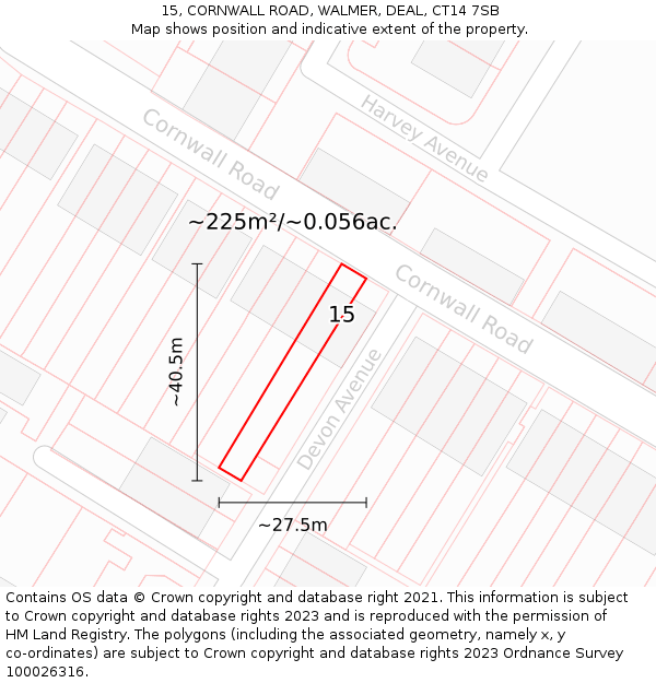 15, CORNWALL ROAD, WALMER, DEAL, CT14 7SB: Plot and title map