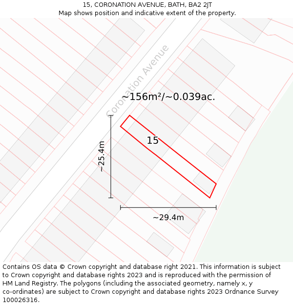 15, CORONATION AVENUE, BATH, BA2 2JT: Plot and title map