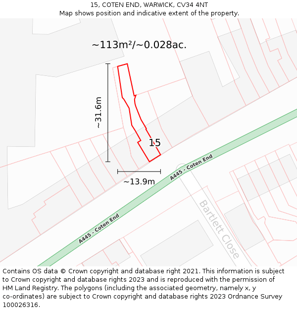 15, COTEN END, WARWICK, CV34 4NT: Plot and title map