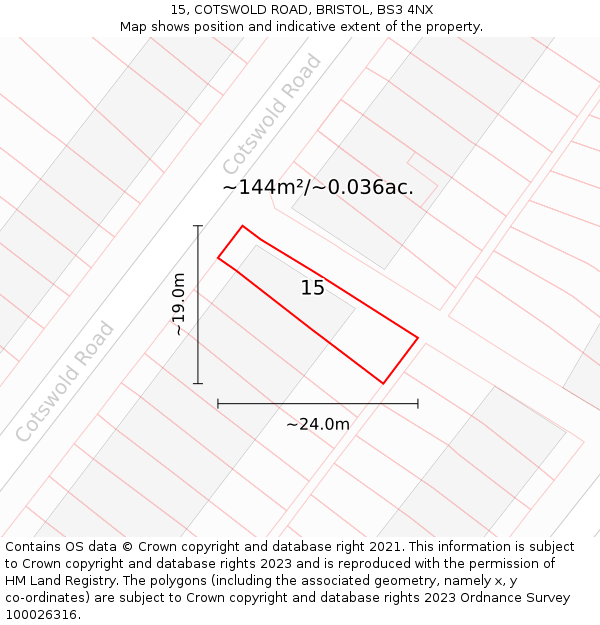 15, COTSWOLD ROAD, BRISTOL, BS3 4NX: Plot and title map