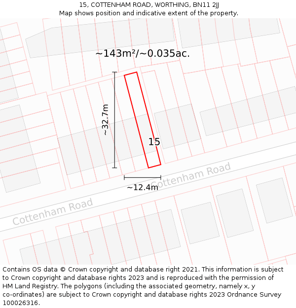 15, COTTENHAM ROAD, WORTHING, BN11 2JJ: Plot and title map