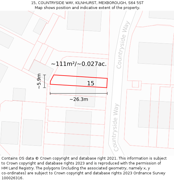 15, COUNTRYSIDE WAY, KILNHURST, MEXBOROUGH, S64 5ST: Plot and title map