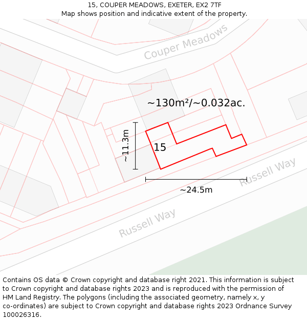15, COUPER MEADOWS, EXETER, EX2 7TF: Plot and title map