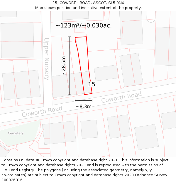 15, COWORTH ROAD, ASCOT, SL5 0NX: Plot and title map