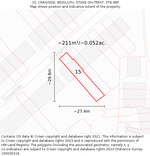 15, CRAIGSIDE, BIDDULPH, STOKE-ON-TRENT, ST8 6BP: Plot and title map