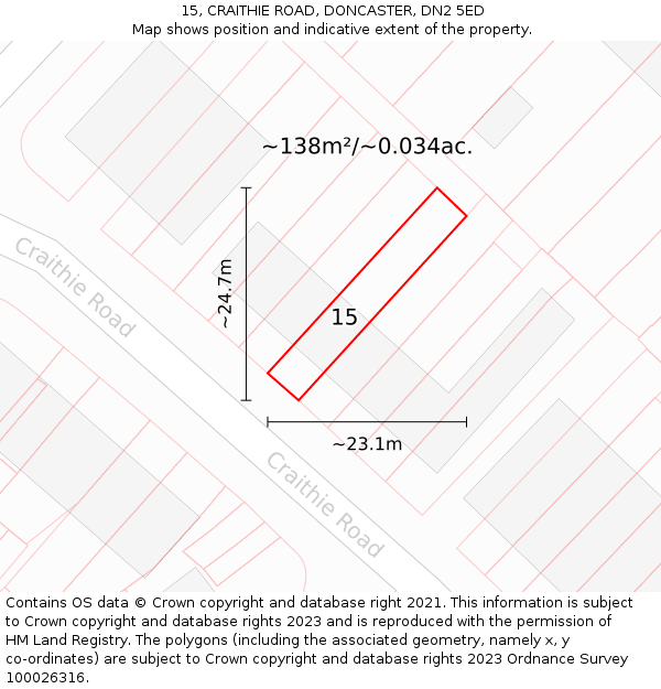 15, CRAITHIE ROAD, DONCASTER, DN2 5ED: Plot and title map