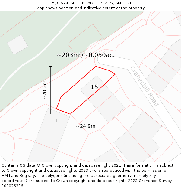 15, CRANESBILL ROAD, DEVIZES, SN10 2TJ: Plot and title map