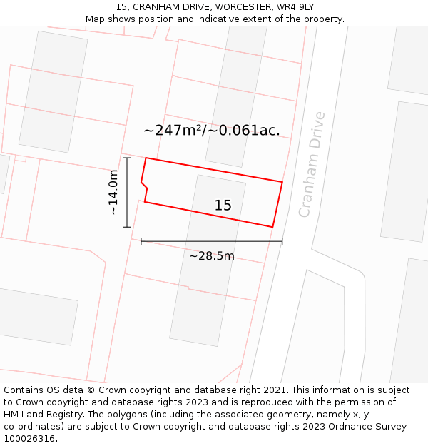 15, CRANHAM DRIVE, WORCESTER, WR4 9LY: Plot and title map