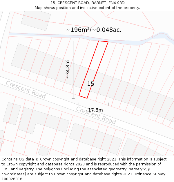 15, CRESCENT ROAD, BARNET, EN4 9RD: Plot and title map
