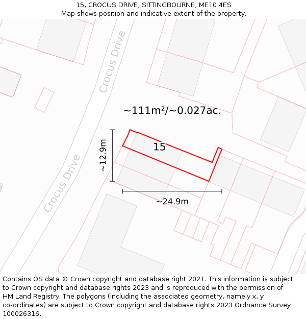 15, CROCUS DRIVE, SITTINGBOURNE, ME10 4ES: Plot and title map