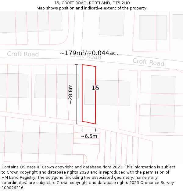 15, CROFT ROAD, PORTLAND, DT5 2HQ: Plot and title map