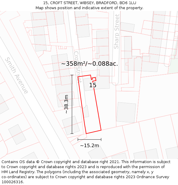 15, CROFT STREET, WIBSEY, BRADFORD, BD6 1LU: Plot and title map