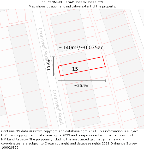 15, CROMWELL ROAD, DERBY, DE23 6TS: Plot and title map