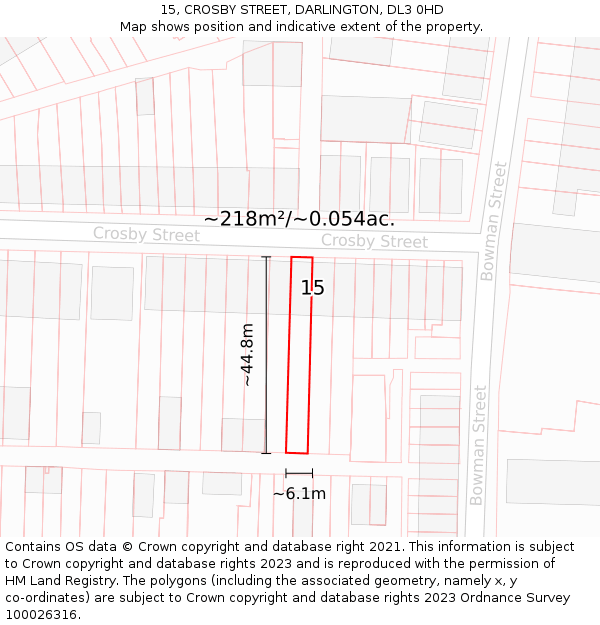 15, CROSBY STREET, DARLINGTON, DL3 0HD: Plot and title map