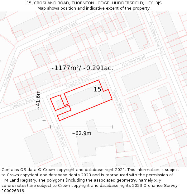 15, CROSLAND ROAD, THORNTON LODGE, HUDDERSFIELD, HD1 3JS: Plot and title map