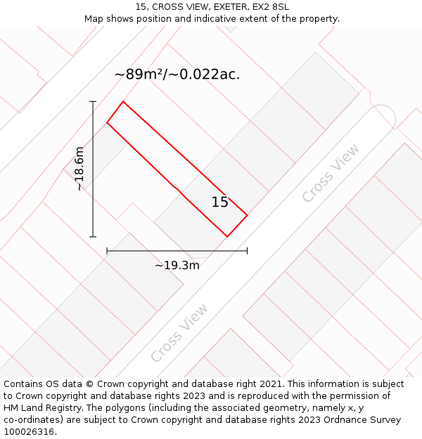 15, CROSS VIEW, EXETER, EX2 8SL: Plot and title map
