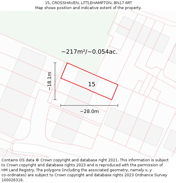 15, CROSSHAVEN, LITTLEHAMPTON, BN17 6RT: Plot and title map