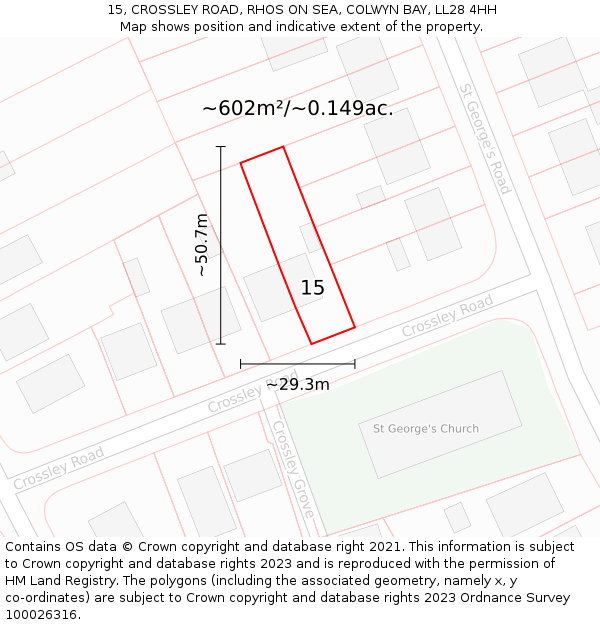 15, CROSSLEY ROAD, RHOS ON SEA, COLWYN BAY, LL28 4HH: Plot and title map