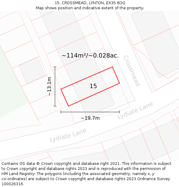 15, CROSSMEAD, LYNTON, EX35 6DG: Plot and title map