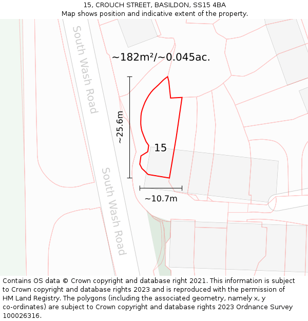 15, CROUCH STREET, BASILDON, SS15 4BA: Plot and title map