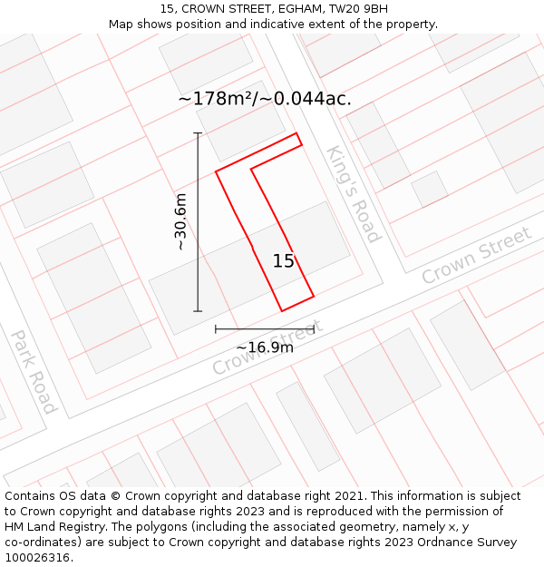 15, CROWN STREET, EGHAM, TW20 9BH: Plot and title map