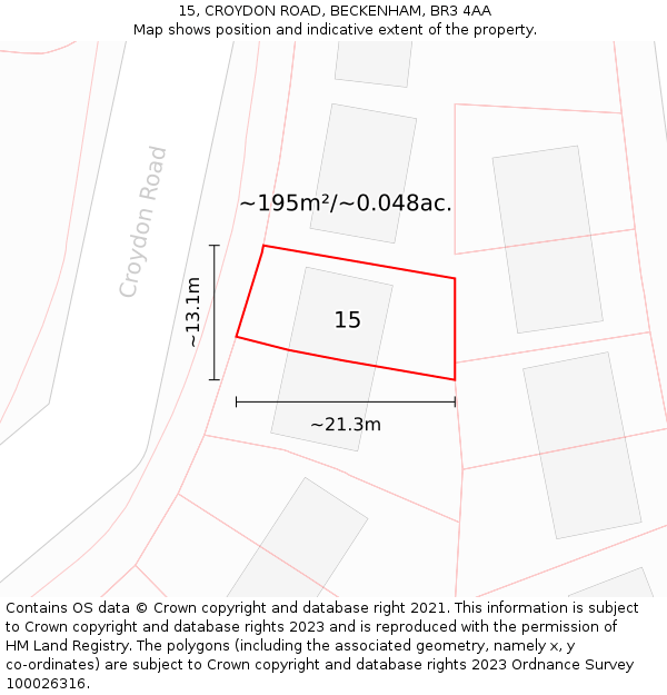 15, CROYDON ROAD, BECKENHAM, BR3 4AA: Plot and title map