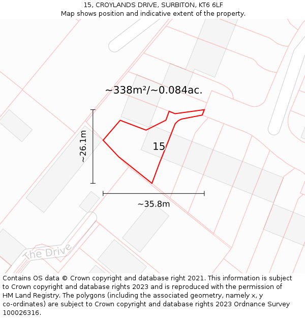 15, CROYLANDS DRIVE, SURBITON, KT6 6LF: Plot and title map
