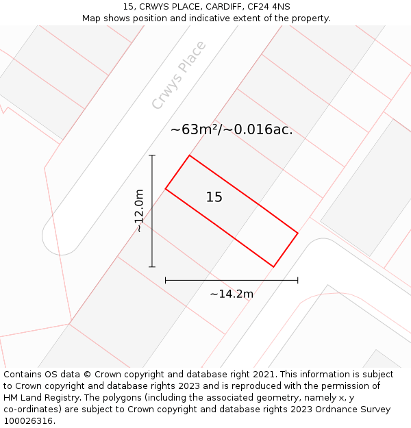 15, CRWYS PLACE, CARDIFF, CF24 4NS: Plot and title map