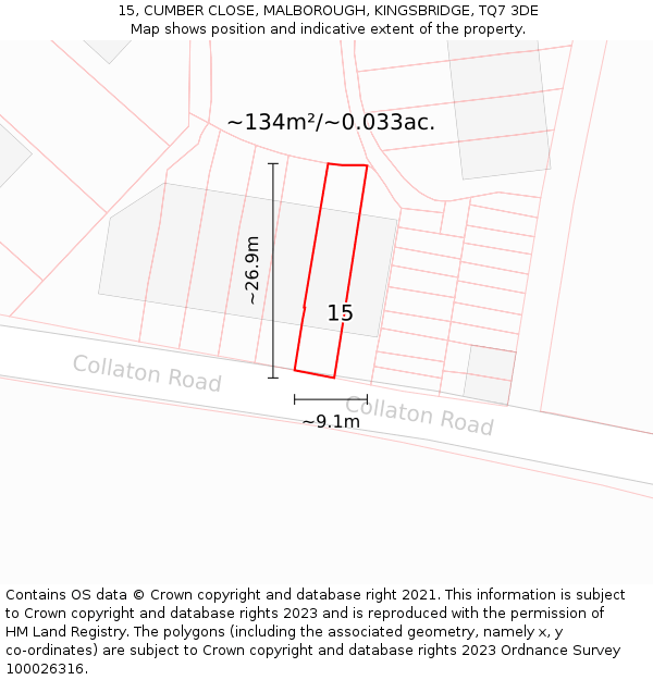 15, CUMBER CLOSE, MALBOROUGH, KINGSBRIDGE, TQ7 3DE: Plot and title map