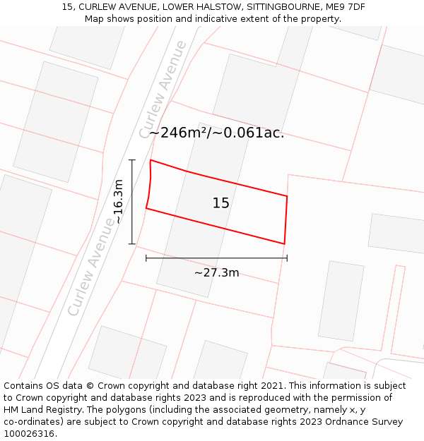 15, CURLEW AVENUE, LOWER HALSTOW, SITTINGBOURNE, ME9 7DF: Plot and title map