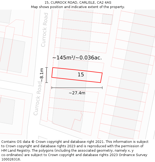 15, CURROCK ROAD, CARLISLE, CA2 4AS: Plot and title map