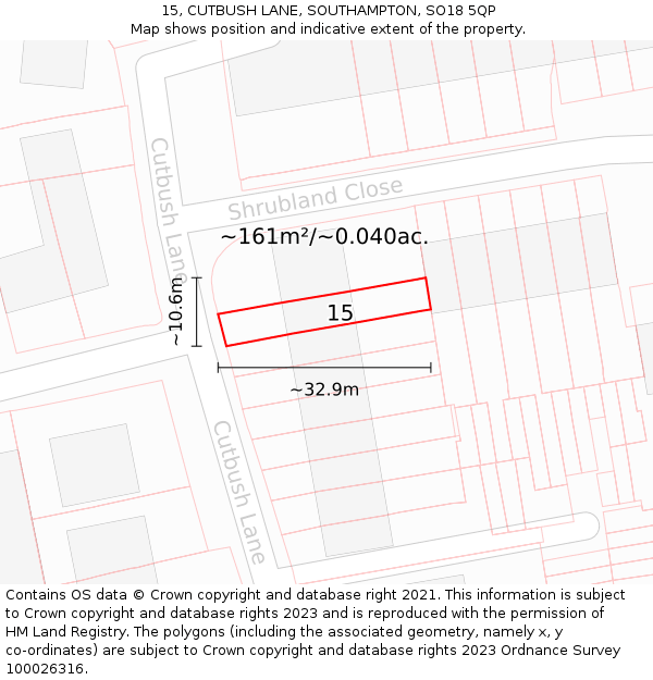 15, CUTBUSH LANE, SOUTHAMPTON, SO18 5QP: Plot and title map