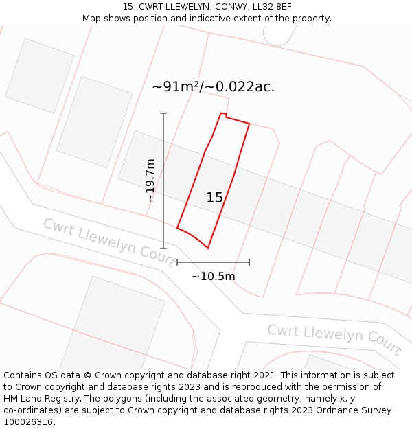 15, CWRT LLEWELYN, CONWY, LL32 8EF: Plot and title map