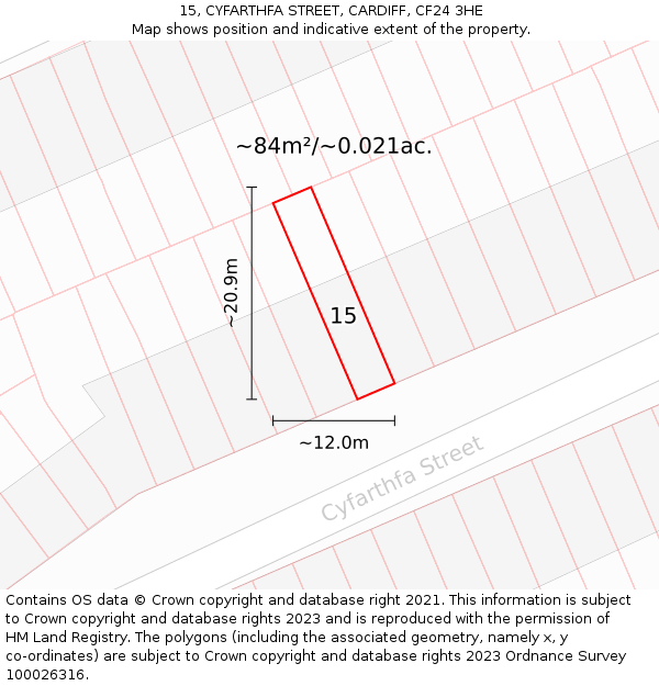 15, CYFARTHFA STREET, CARDIFF, CF24 3HE: Plot and title map
