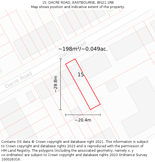 15, DACRE ROAD, EASTBOURNE, BN21 1RB: Plot and title map